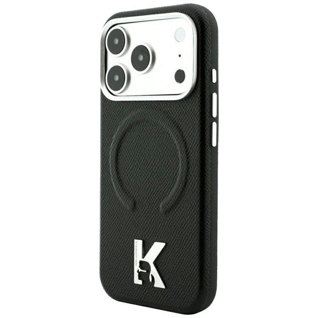 CG Mobile Karl Lagerfeld iPhone 18 Pro - 17 Pro Black — Karl MagSafe Grained PU Hard Case With Embossed Ring & Kameo Logo Mono Resin Logo