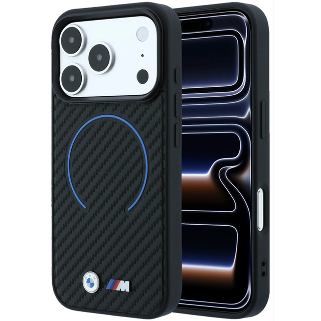 CG Mobile BMW iPhone 18 Pro Max - 17 Pro Max Black — BMW MagSafe PU Carbon Circle Hard Case With Metal Logo