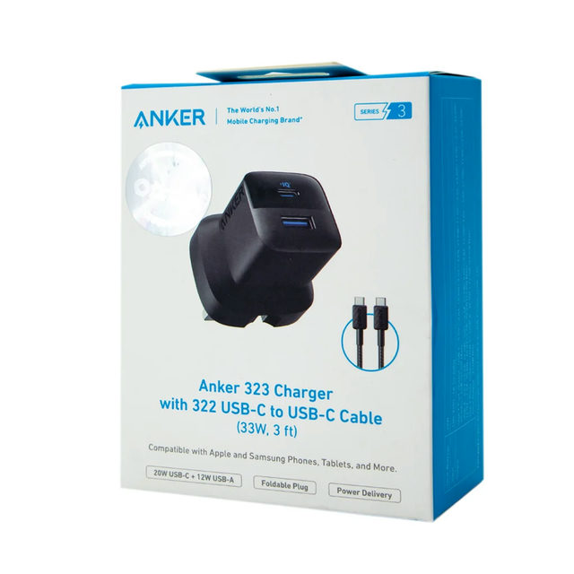 Anker 323 Compact Dual Charger With Cable USB-C  33W (0.9m)