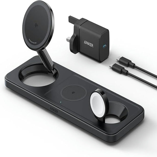 Anker MagGo Wireless Charging Station (3 in 1) with Charger and USB-C Cable 15W Black