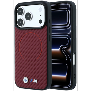 CG Mobile BMW iPhone 18 Pro - 17 Pro Burgundy — BMW MagSafe PU Carbon Circle Hard Case With Metal Logo