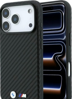 CG Mobile BMW iPhone 18 Pro Max - 17 Pro Max Black — BMW MagSafe PU Kevlar Tricolor Underline Hard Case With Metal Logo