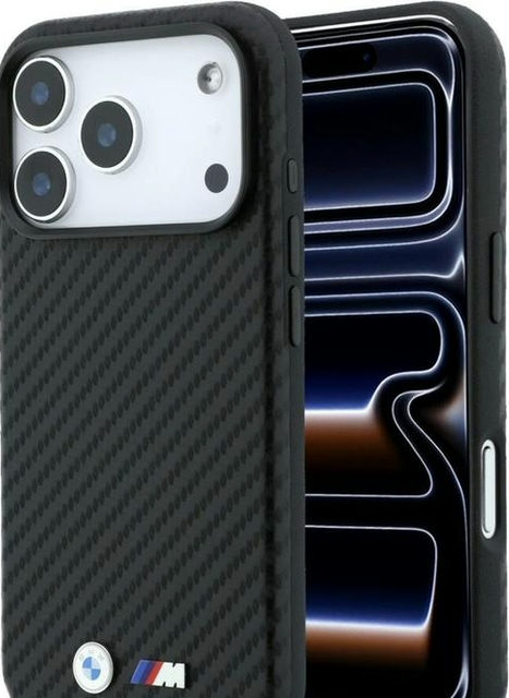 CG Mobile BMW iPhone 18 Pro Max - 17 Pro Max Black — BMW MagSafe PU Kevlar Tricolor Underline Hard Case With Metal Logo