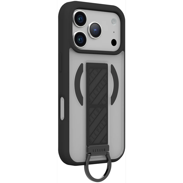 Levelo Morphix Clara iPhone 18 Pro Max Black - Adjustable Grip Strap Matte Finish PC+TPU D Ring Stand & Grip