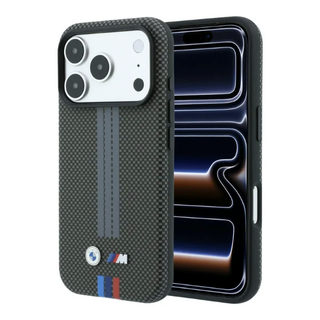 CG Mobile BMW iPhone 18 Pro Max - 17 Pro Max Gray — BMW MagSafe PU Kevlar Tire Tracks Stripes Hard Case With Metal Logo