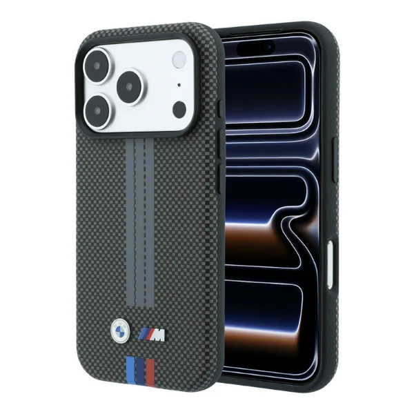 CG Mobile BMW iPhone 18 Pro Max - 17 Pro Max Gray — BMW MagSafe PU Kevlar Tire Tracks Stripes Hard Case With Metal Logo