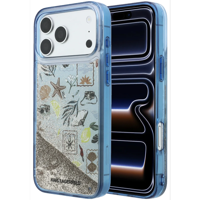 CG Mobile Karl Lagerfeld iPhone 18 Pro - 17 Pro Blue — Karl Liquid Glitter Beach & Sand Hard Case
