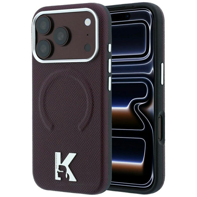 CG Mobile Karl Lagerfeld iPhone 18 Pro Max - 17 Pro Max Burgundy — Karl MagSafe Grained PU Hard Case With Embossed Ring & Kameo Logo