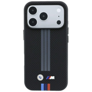 CG Mobile BMW iPhone 18 Pro - 17 Pro Black — BMW MagSafe PU Kevlar Tire Tracks Stripes Hard Case With Metal Logo