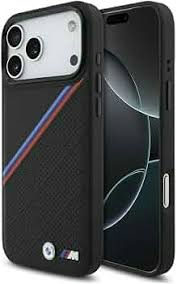 CG Mobile BMW iPhone 18 Pro - 17 Pro Black — BMW MagSafe PU Kevlar Tricolor Lines Hard Case With Metal Logo