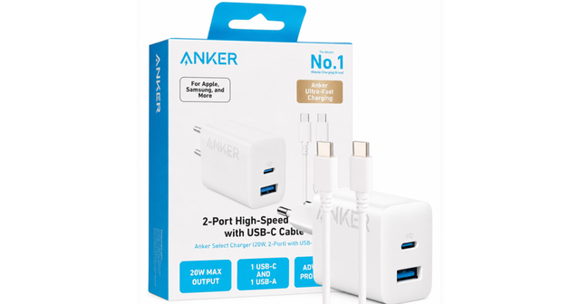 Anker Charger (20W,2-Port) With USB-C Cable