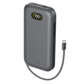 Belkin UltraCharge Pro Laptop Power Bank 27K 140W with Integrated USB-C Cable and Digital Display - Gray