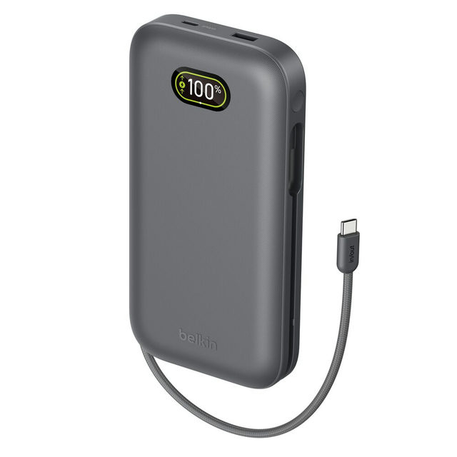 Belkin UltraCharge Pro Laptop Power Bank 27K 140W with Integrated USB-C Cable and Digital Display - Gray