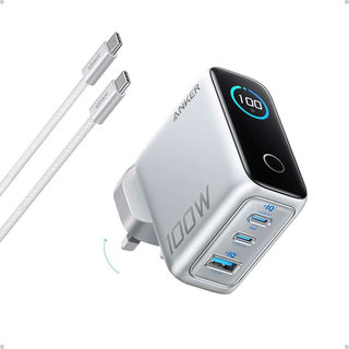 Anker Charger (100W, 3 Ports, Smart Display) with USB-C Cable