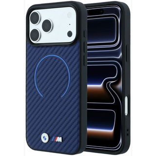 CG Mobile BMW iPhone 18 Pro Max - 17 Pro Max Navy — BMW MagSafe PU Carbon Circle Hard Case With Metal Logo