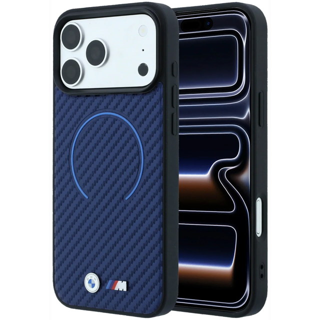 CG Mobile BMW iPhone 18 Pro Max - 17 Pro Max Navy — BMW MagSafe PU Carbon Circle Hard Case With Metal Logo