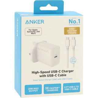 Anker Select Charger 20W with USB-C Cable 5 ft 20W Max 2 Port White