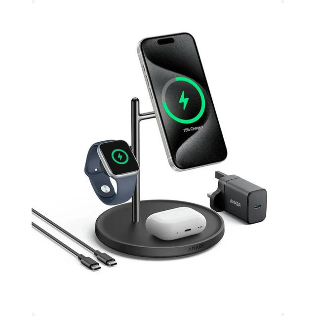 Anker MagGo Wireless Charging Station 15W (Foldable 3 in 1) with Charger and USB-C Cable