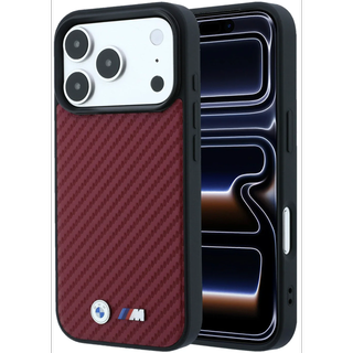 CG Mobile BMW iPhone 18 Pro - 17 Pro Burgundy — BMW MagSafe PU Carbon Hard Case With Metal Logo