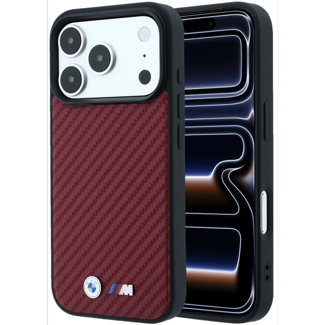 CG Mobile BMW iPhone 18 Pro Max - 17 Pro Max Burgundy — BMW MagSafe PU Carbon Hard Case With Metal Logo