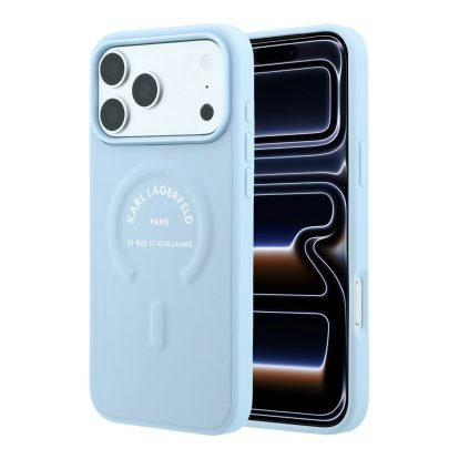 CG Mobile Karl Lagerfeld iPhone 18 Pro Max - 17 Pro Max Light Blue — Karl MagSafe Embossed PU Hard Case With Karl RGS Logo