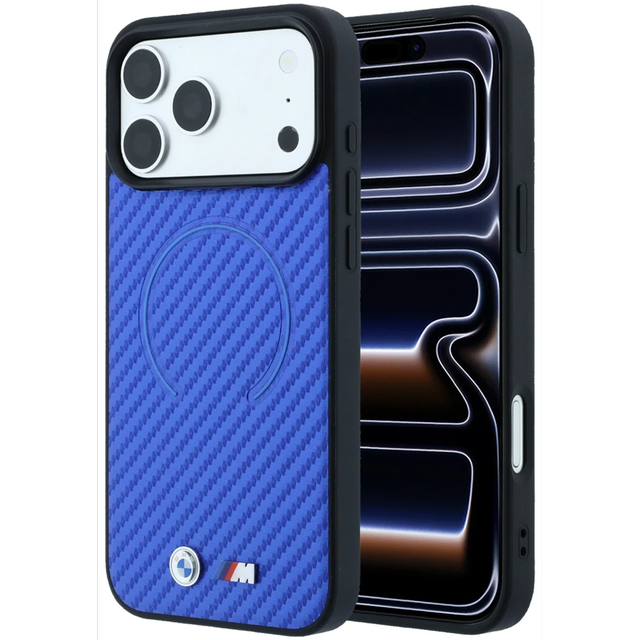 CG Mobile BMW iPhone 18 Pro Max - 17 Pro Max Blue — BMW MagSafe PU Carbon Circle Hard Case With Metal Logo