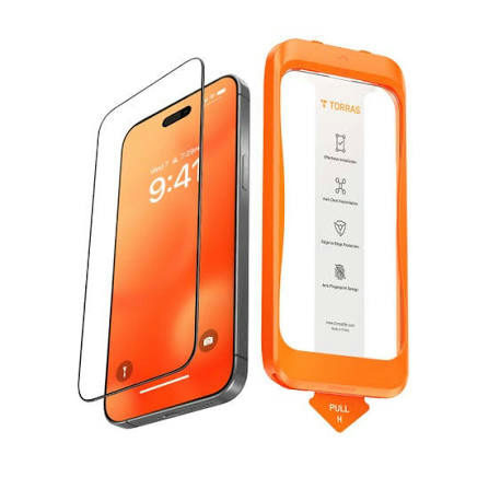 Torras Install Master iPhone 16 Pro 6.3 2025 Clear Tempered Glass Carbon Neutral