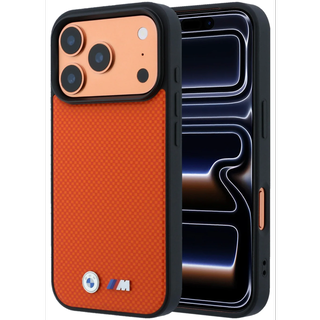 CG Mobile BMW iPhone 18 Pro - 17 Pro Orange — BMW MagSafe PU Kevlar Tire Tracks Stripes Hard Case With Metal Logo